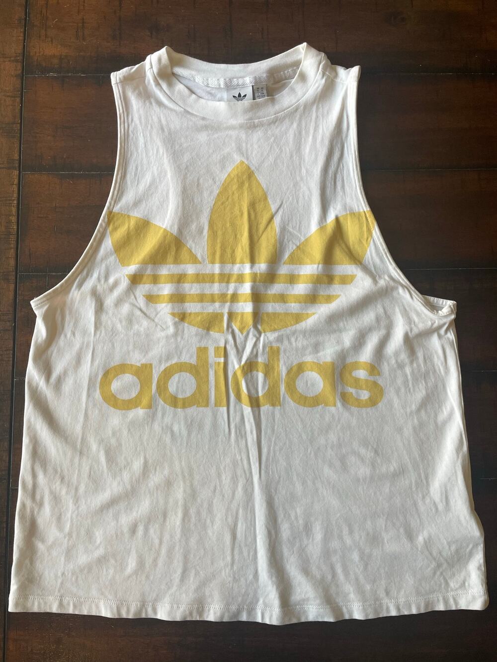 Adidas Originals Trefoil Muscle Tank Womens M White Yellow Logo